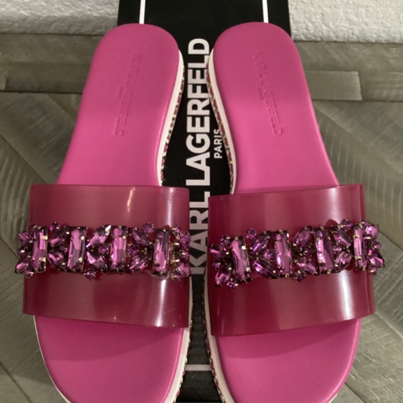 KARL LAGERFELD PARIS Women's Bijou Embellished Slide Sandals, size 6.5 - Picture 3 of 10